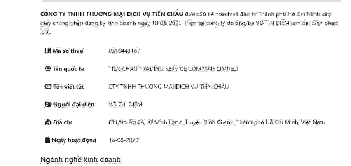 CÔNG TY TNHH THƯƠNG MẠI DỊCH VỤ TIỀN CHÂU